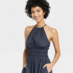 Target A New Day Cotton Poplin Halter Midi Dress - Navy Blue Small